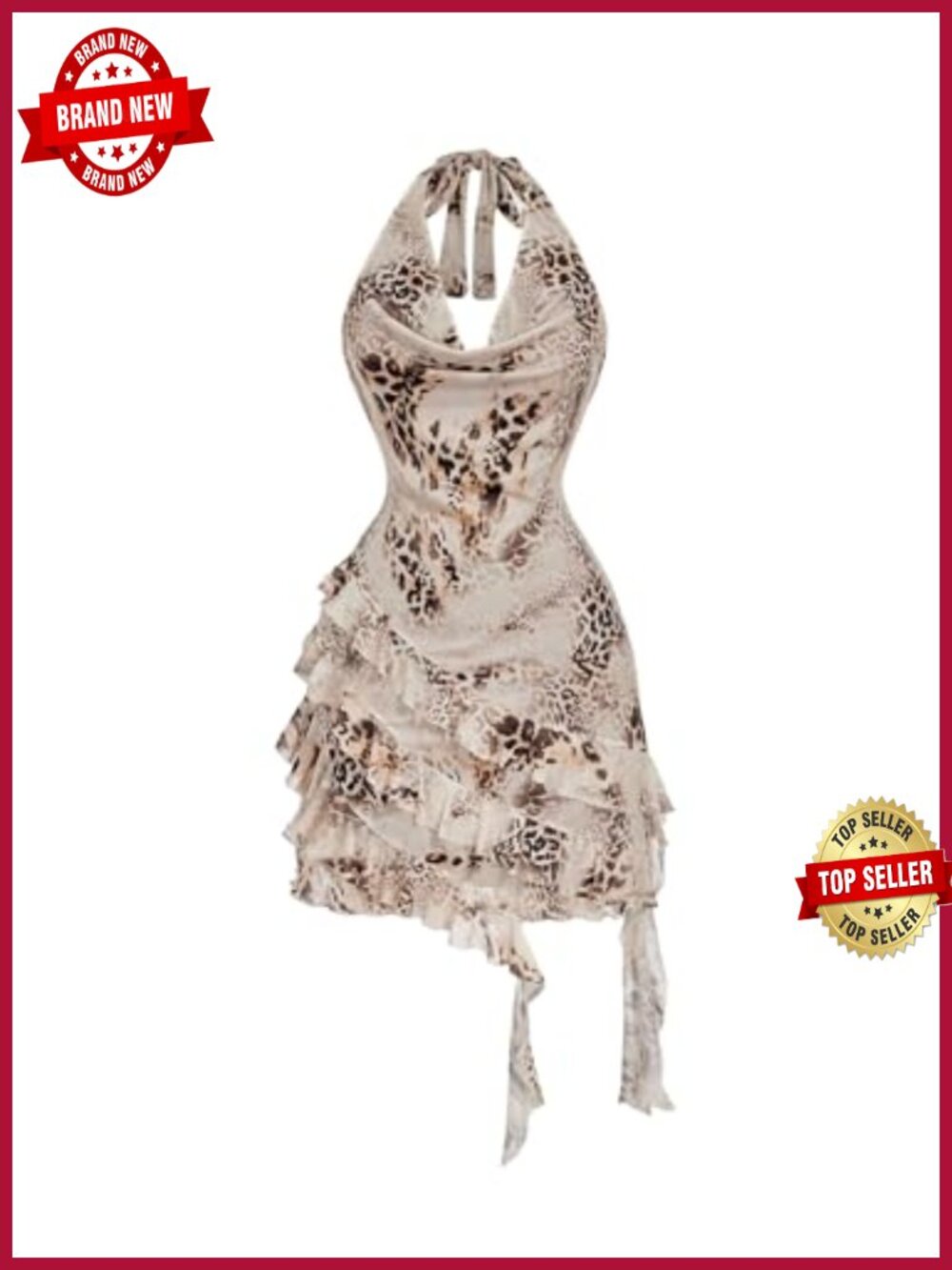 Cheetah Draped Halter Mini Dress Tiered Ruffle Club Outfit
